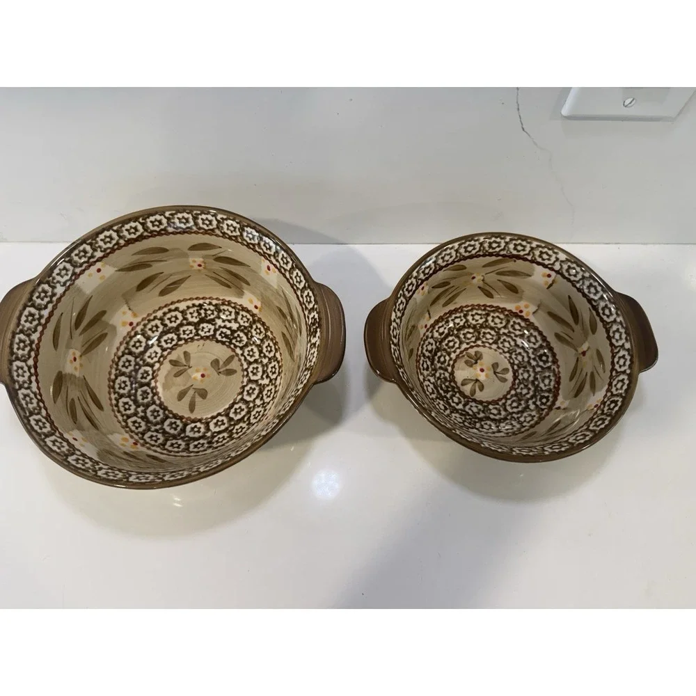 Temptations Ovenware Old World Brown Handles 1 Qt & 1.5 Qt Mixing Serving Bowls